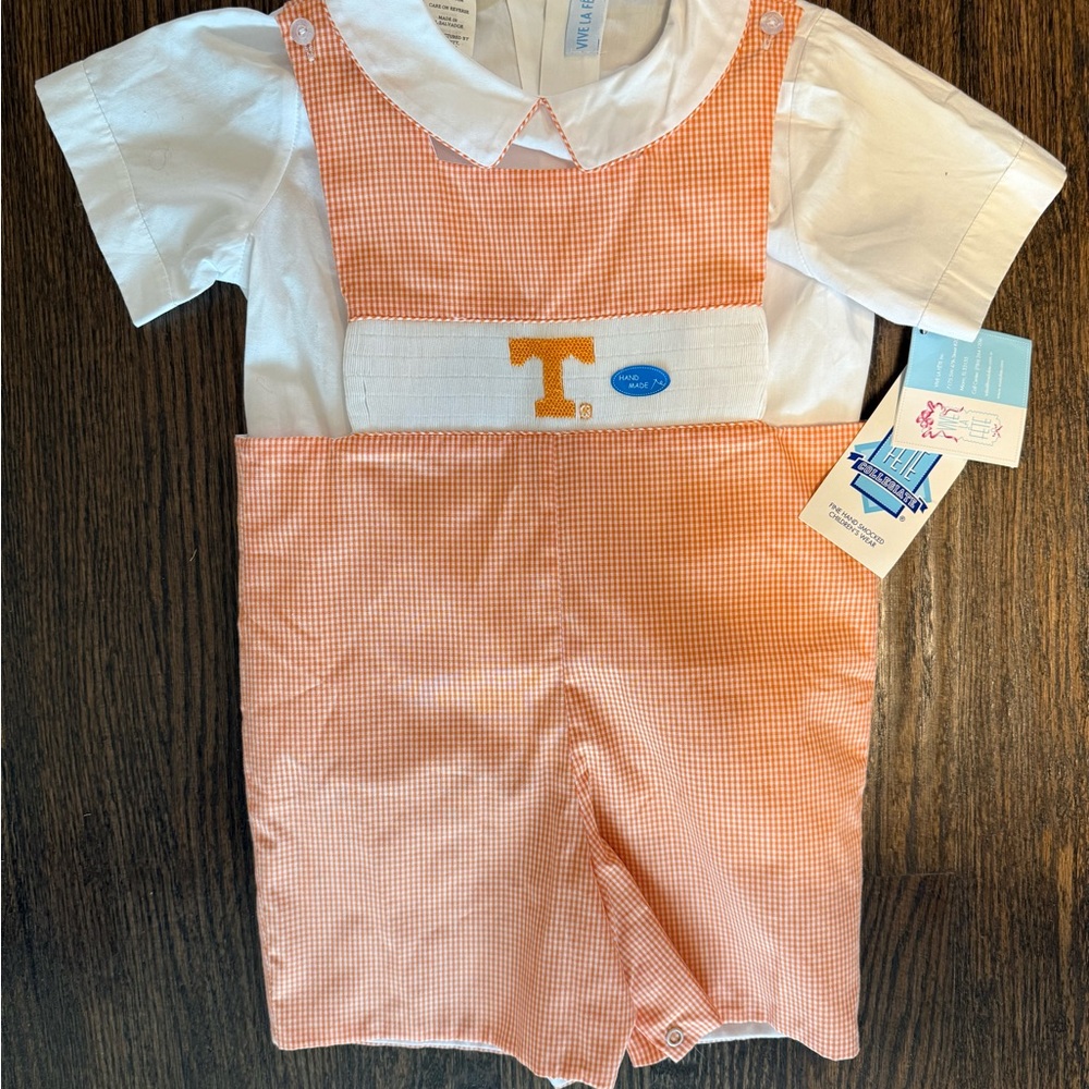 Orange and White JonJon with Tennessee Vols Smocked Logo